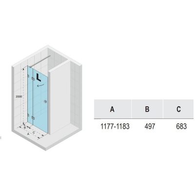 Riho Scandic NXT X104 drzwi prysznicowe 120 cm wnękowe prawe czarny mat/szkło przezroczyste G001026121