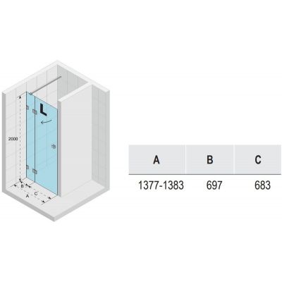 Riho Scandic NXT X104 drzwi prysznicowe 140 cm wnękowe prawe czarny mat/szkło przezroczyste G001028121