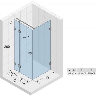 Riho Scandic NXT X203 kabina prysznicowa 120x100 cm prostokątna prawa chrom błyszczący/szkło przezroczyste G001068120