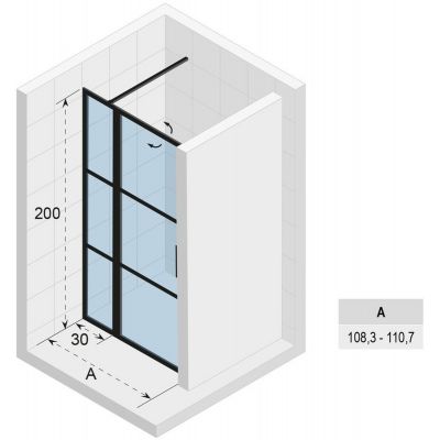 Riho Grid GB104 drzwi prysznicowe 110 cm wnękowe czarny mat/szkło Grid G004004121