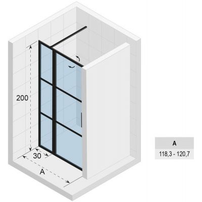 Riho Grid GB104 drzwi prysznicowe 120 cm wnękowe czarny mat/szkło Grid G004005121