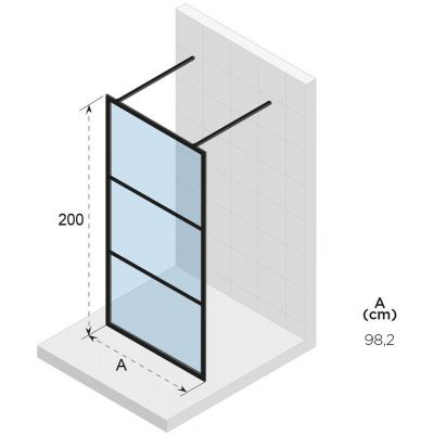 Riho Grid GB401 Walk-in ścianka prysznicowa 100 cm wolnostojąca czarny mat/szkło Grid G004031121