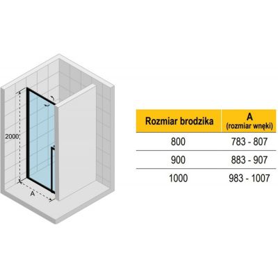 Riho Lucid GD101 drzwi prysznicowe 80 cm wnękowe czarny mat/szkło przezroczyste G005001121