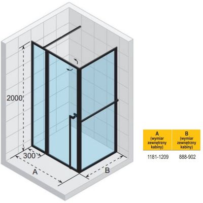 Riho Lucid GD203 kabina prysznicowa 120x90 cm prostokątna czarny mat/szkło przezroczyste G005020121