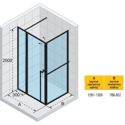 Riho Lucid GD203 kabina prysznicowa 130x80 cm prostokątna czarny mat/szkło przezroczyste G005022121