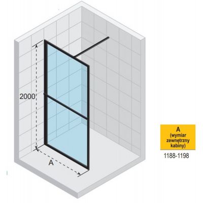 Riho Lucid GD400 Walk-In ścianka prysznicowa 120 cm wolnostojąca czarny mat/szkło przezroczyste G005027121