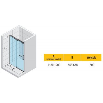 Riho Ocean drzwi prysznicowe 120 cm wnękowe chrom błyszczący/szkło przezroczyste G006002120