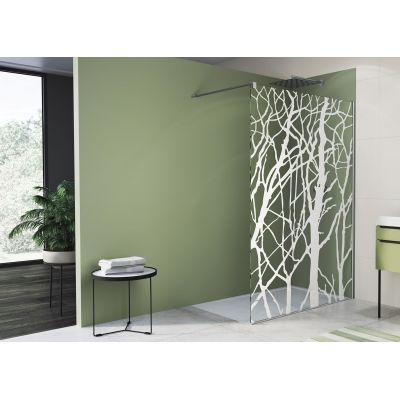 SanSwiss Easy Walk-In ścianka prysznicowa 100 cm wolnostojąca srebrny połysk/dekor drzewo STR4P1005062