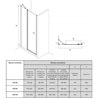 Roca Capital drzwi prysznicowe 90 cm chrom/szkło przezroczyste AM4609012M