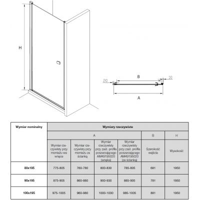 Roca Capital drzwi prysznicowe 100 cm chrom/szkło przezroczyste AM4710012M