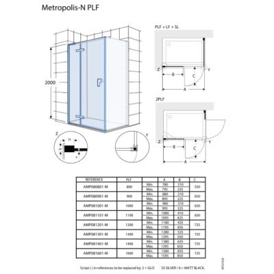 Roca Metropolis-N drzwi prysznicowe 80 cm uchylne czarny mat/szkło przezroczyste AMP0808016M