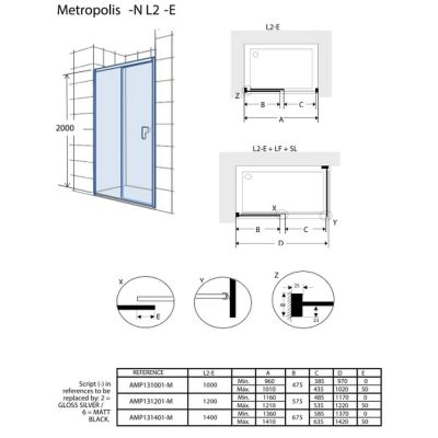 Roca Metropolis-N drzwi prysznicowe 140 cm rozsuwane chrom połysk/ AMP1314012M