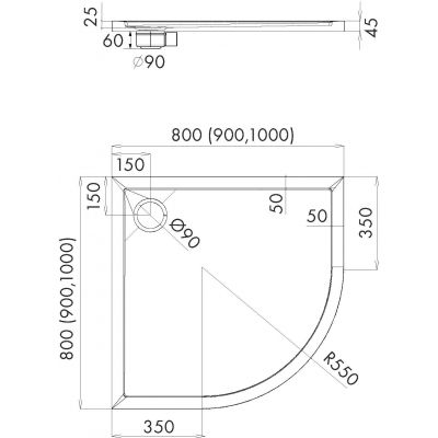 Schedpol Caspar New Black Matt brodzik półokrągły z syfonem 90x90 cm czarny 3.2334/C/MG