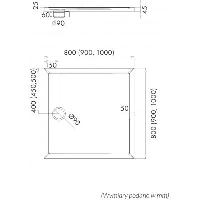 Schedpol Caspar New Black Matt brodzik kwadratowy z syfonem 90x90 cm czarny 3.2831/C/MG