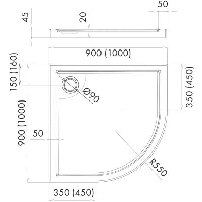 Schedline Erida brodzik półokrągły 90x90 cm biały 3SP.E4O-9090