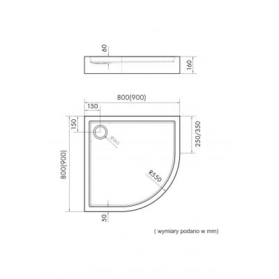 Schedline Favory Plus Black Stone brodzik półokrągły z syfonem 90x90 cm czarny 3ST.F1O-9090/C/ST