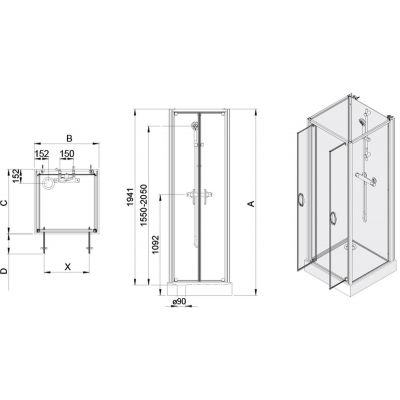 Sanplast Basic Complete KCDDp/BASIC-80-S+Bza kabina prysznicowa 80x80 cm kwadratowa z brodzikiem i zestawem prysznicowym biały/szkło przezroczyste 602-460-2420-01-4B0