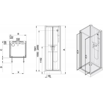 Sanplast Basic Complete KCDDp/Basic-80-SHP+Bza kabina prysznicowa 80x80 cm kwadratowa z brodzikiem i zestawem prysznicowym biały/szkło przezroczyste 602-460-2420-01-4H0