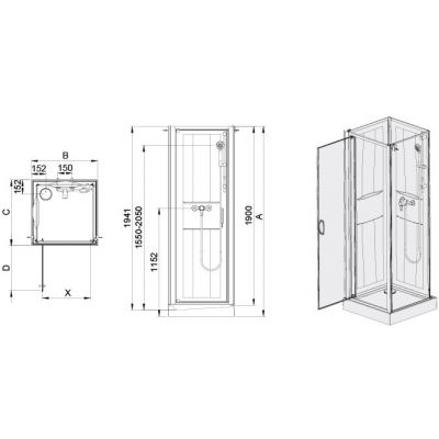 Sanplast KCDJw/BASIC-90-SHP+Bza biewW0Bi kabina prysznicowa 90x90 cm czterościenna z brodzikiem i zestawem prysznicowym biały/szkło przezroczyste 602-460-1230-01-4H0