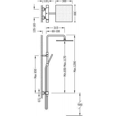 Tres Cuadro zestaw prysznicowy ścienny termostatyczny z deszczownicą chrom 007.195.01