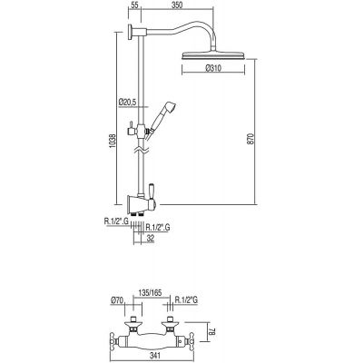 Tres Monoclasic 1900 zestaw prysznicowy z baterią termostatyczną chrom 032.195.01