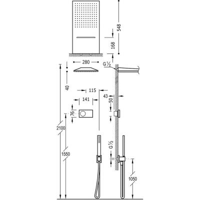 Tres Shower Technology zestaw prysznicowy podtynkowy termostatyczny z deszczownicą czarny mat 092.883.08NM