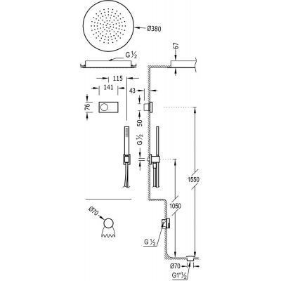 Tres Shower Technology zestaw wannowo-prysznicowy z baterią podtynkową termostatyczną elektroniczną chrom/czarny 092.883.22