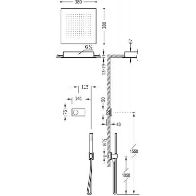 Tres Shower Technology zestaw prysznicowy podtynkowy termostatyczny z deszczownicą czarny mat 09288552NM