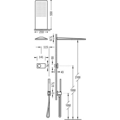 Tres Shower Technology zestaw prysznicowy podtynkowy termostatyczny z deszczownicą chrom/czarny 092.885.54