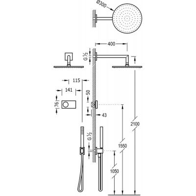 Tres Shower Technology zestaw prysznicowy podtynkowy termostatyczny z deszczownicą chrom/czarny 092.885.58