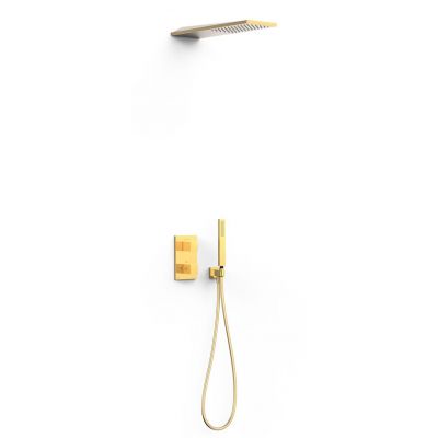 Tres Therm-Box zestaw prysznicowy podtynkowy termostatyczny z deszczownicą złoty połysk 24-K 20225055OR