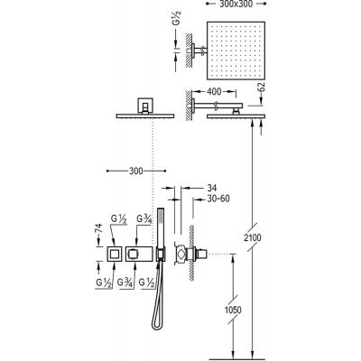 Tres Block-System zestaw prysznicowy podtynkowy termostatyczny z deszczownicą chrom 207.252.01