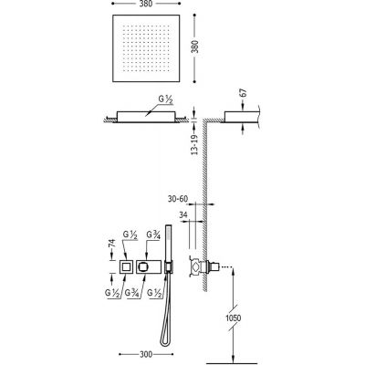 Tres Block-System zestaw prysznicowy podtynkowy termostatyczny z deszczownicą czarny mat 207.252.04.NM