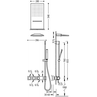 Tres Block-System zestaw prysznicowy podtynkowy termostatyczny z deszczownicą chrom 207.253.09