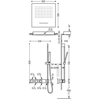 Tres Block-System zestaw prysznicowy podtynkowy termostatyczny z deszczownicą chrom 207.253.11