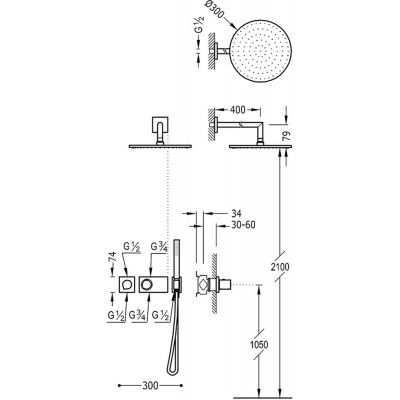 Tres Block-System zestaw prysznicowy podtynkowy termostatyczny z deszczownicą chrom 207.352.01