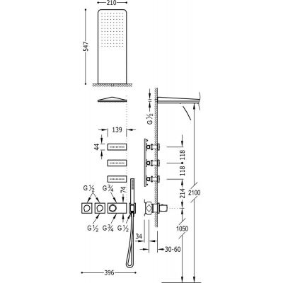 Tre Block-System zestaw prysznicowy podtynkowy termostatyczny z deszczownicą chrom 207.353.01