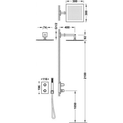 Tres Therm-Box zestaw prysznicowy podtynkowy termostatyczny z deszczownicą czerń matowa 21135004NM