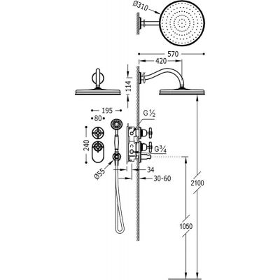 Tres Monoclasic zestaw prysznicowy podtynkowy termostatyczny z deszczownicą złoty 242.352.02.OR