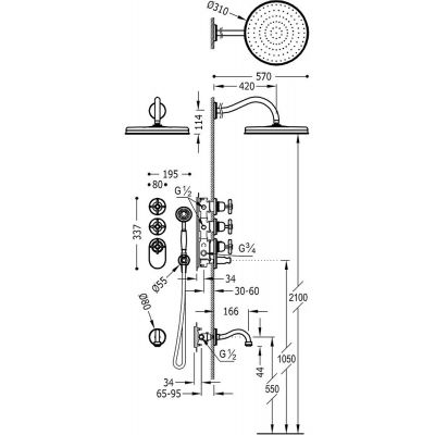 Tres Monoclasic zestaw prysznicowy podtynkowy termostatyczny z deszczownicą złoty 242.353.01.OR