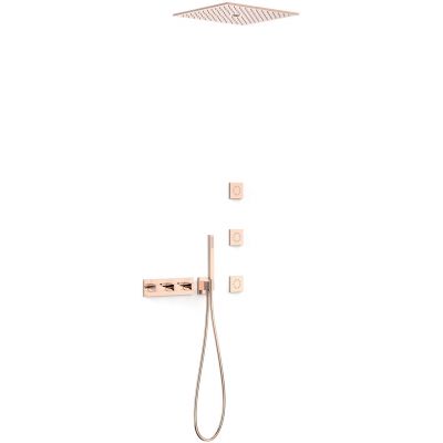 Tres B-System zestaw prysznicowy podtynkowy termostatyczny z deszczownicą różowe złoto połysk 30725406OP