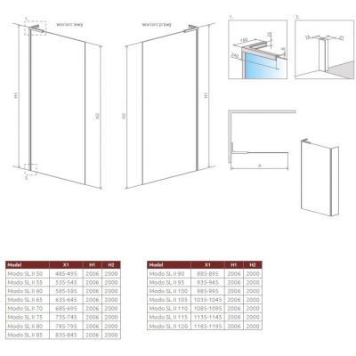 Radaway Modo SL Black II ścianka prysznicowa walk-in 115 cm czarny mat/szkło przezroczyste 10319115-54-01R