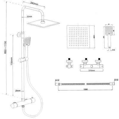 YokaHome Flova zestaw prysznicowy ścienny termostatyczny z deszczownicą czarny mat BP.FLOVATHERM20BLK