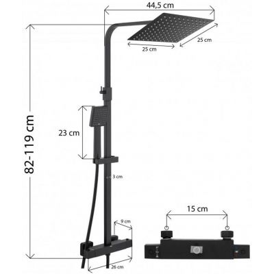 YokaHome Goba zestaw prysznicowy ścienny termostatyczny z deszczownicą czarny mat BP.GOBA-THERM-25-BLK