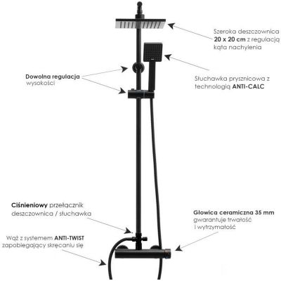 YokaHome Tiki zestaw prysznicowy ścienny z deszczownicą czarny mat BP.TIKI-BLK