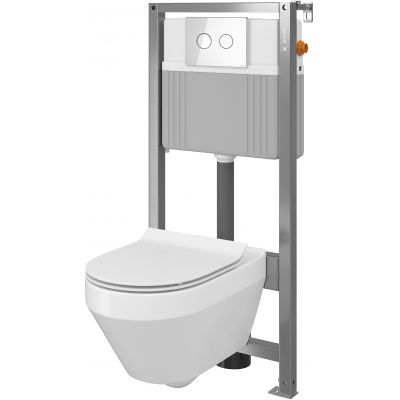 Cersanit Crea SET B33 miska WC CleanOn z deską wolnoopadającą Slim i stelaż podtynkowy Aqua z przyciskiem spłukującym Accento Circle szkło białe S701-287