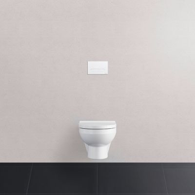 Zestaw Duravit DuraSystem stelaż podtynkowy z przyciskiem spłukującym białym i miską WC Rimless Starck 3 z deską wolnoopadającą (WD102900000, WD5009011000, 45270900A1)