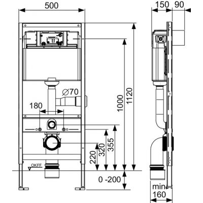 Tece Profil stelaż podtynkowy do WC ze spłuczką podtynkową uruchamianą z przodu 9.300.003