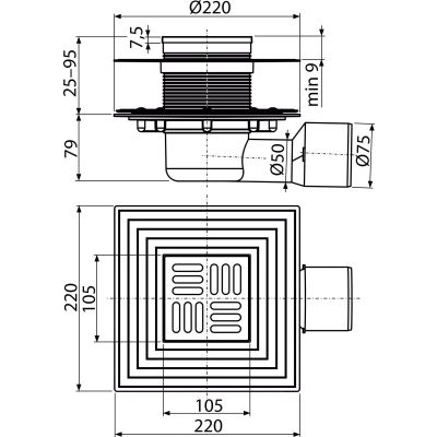 Alca kratka ściekowa 10,5x10,5 cm stal nierdzewna APV3344