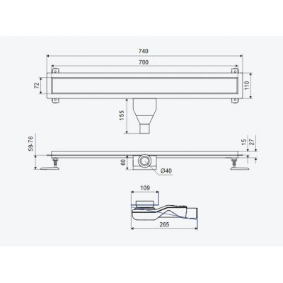 Excellent Stilio odpływ liniowy 70 cm grafit szczotkowany INEX.1515.700.R.AB
